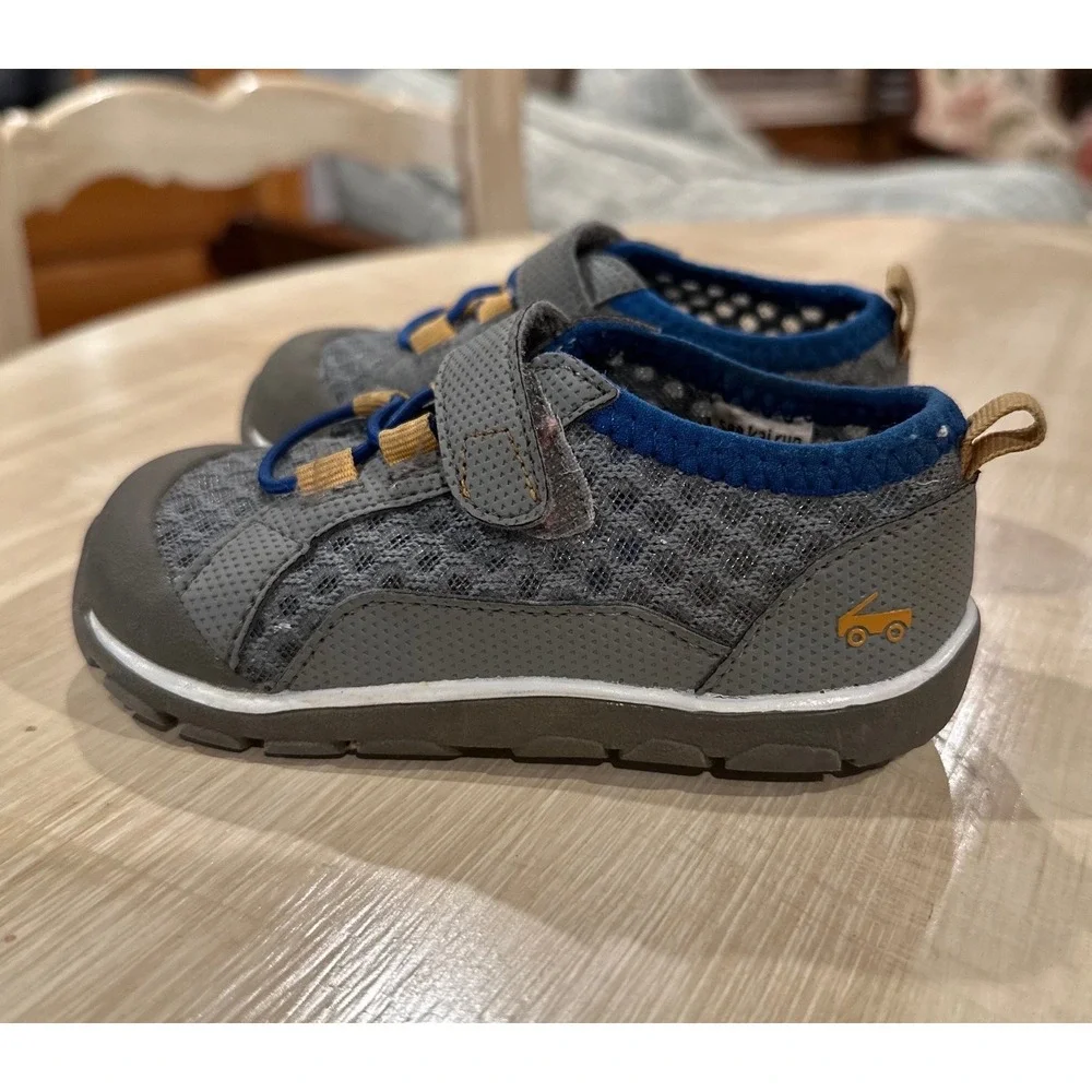 Kids Grey Mesh Active Slip-On Shoes with Blue and Yellow Accents